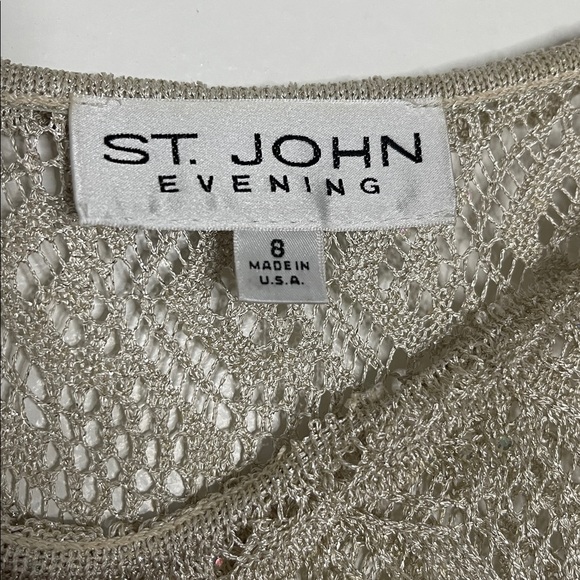 St John Evening Knit Lilac Mesh Short Sleeve Crystals Detail Knee-Length Dress 8 - Picture 2 of 7